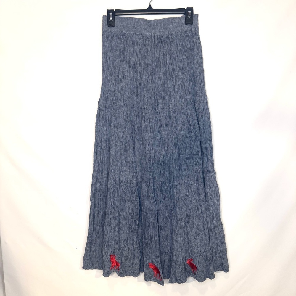Abercrombie & Fitch Blue Cotton Maxi Skirt Red Embroidery Size Med Y2K Boho